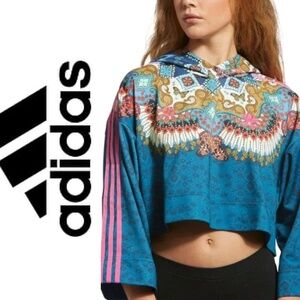 Adidas x Farm Rio Borbomix Cropped Hoodie Blue & White & Pink